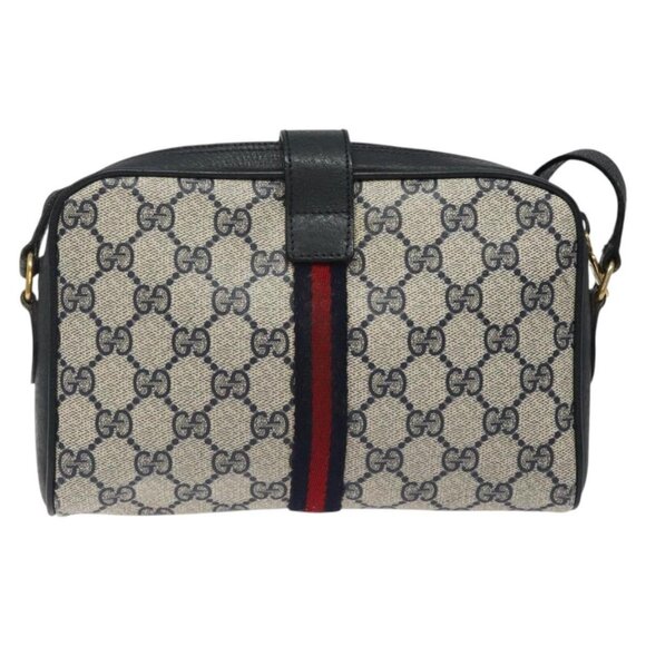 GUCCI GG Supreme Sherry Line Shoulder Bag PVC Navy Red - Picture 3 of 16